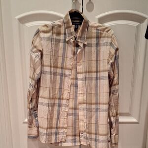 Tommy Hilfiger Beige and Blue Plaid Shirt Small